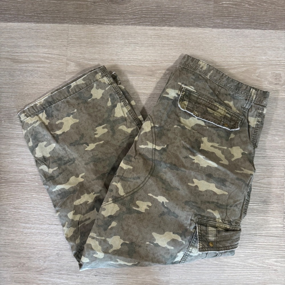 Y2K Old Navy Cargo Pants Mens 40x29 Green Camo Cotton Loose Fit Military Style - Picture 1 of 7